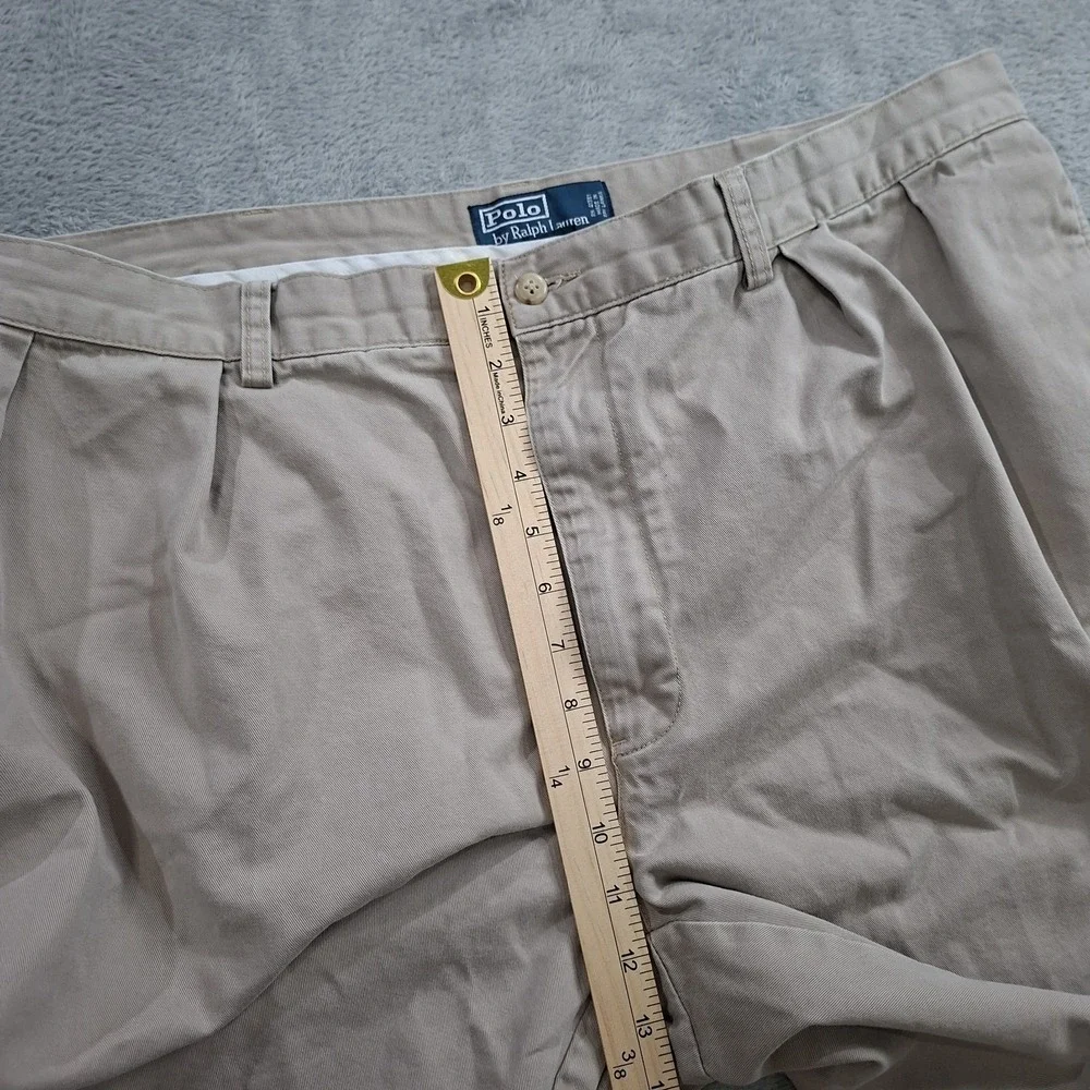 Polo Ralph Lauren Tyler Shorts 42 Khaki‎ Beige Tan Chino Pleated Vintage Logo